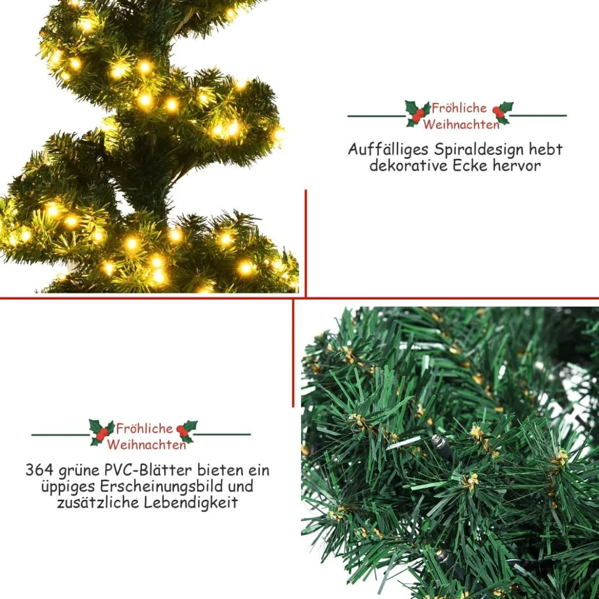120 cm beleuchteter künstlicher Spiral-Weihnachtsbaum mit 150 LED-Lichtern Spiral-PVC-Baum Grün