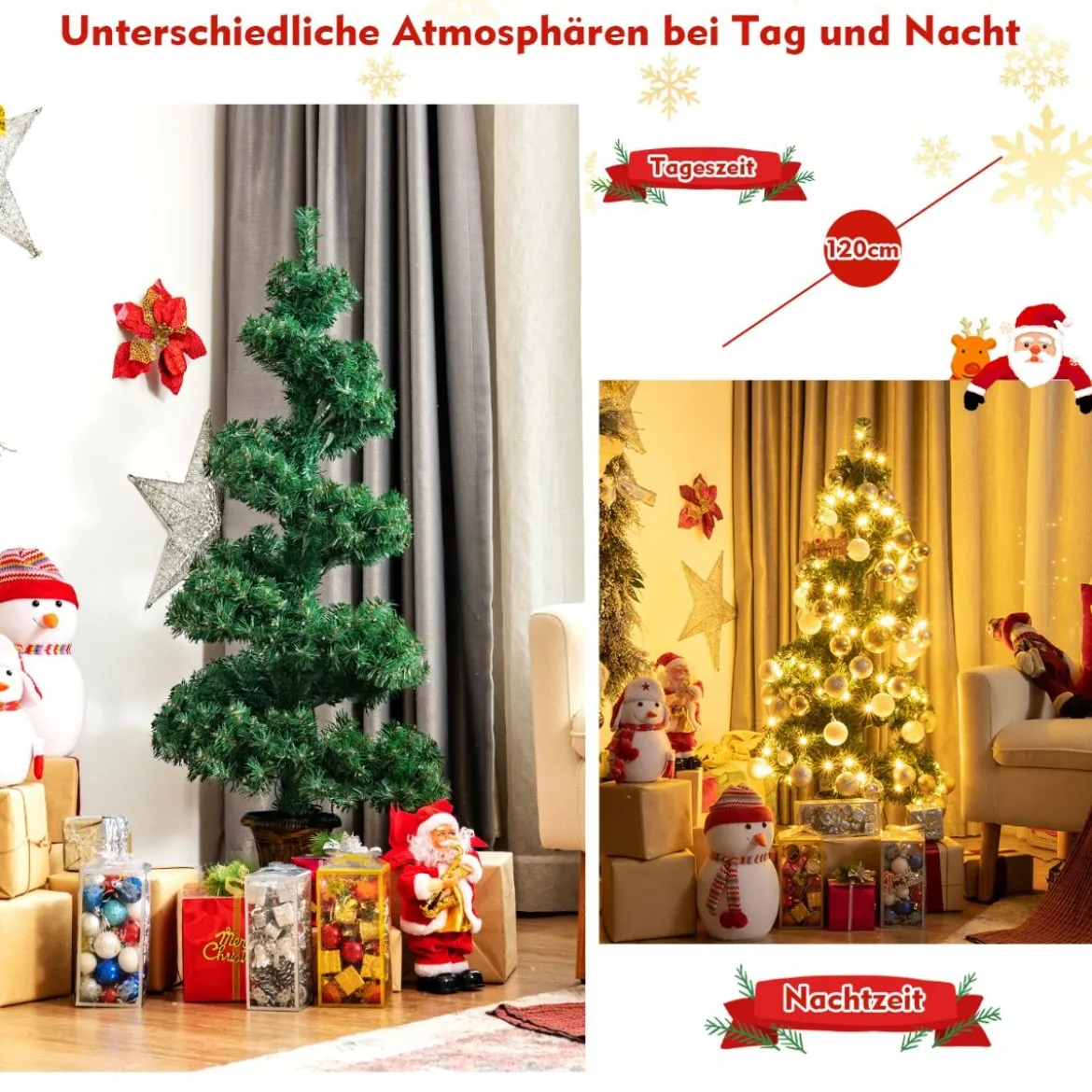 120 cm beleuchteter künstlicher Spiral-Weihnachtsbaum mit 150 LED-Lichtern Spiral-PVC-Baum Grün