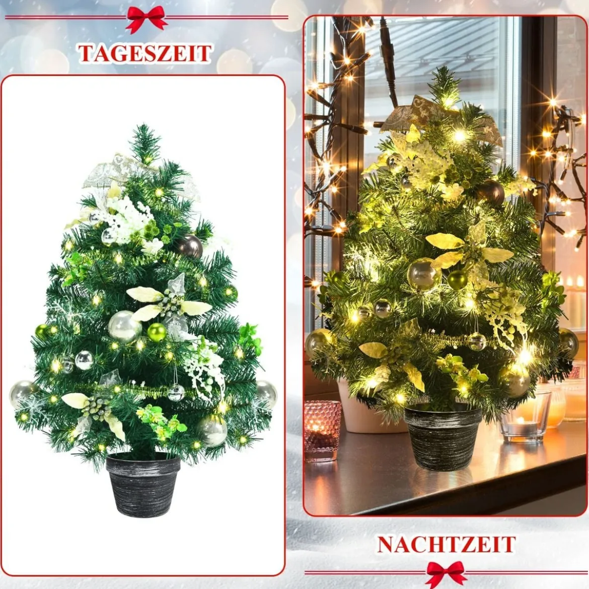 60 cm Beleuchteter künstlicher Tisch-Weihnachtsbaum Mini-Baum mit 40 LED-Lichtern Grün