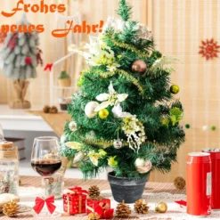 60 cm Beleuchteter künstlicher Tisch-Weihnachtsbaum Mini-Baum mit 40 LED-Lichtern Grün