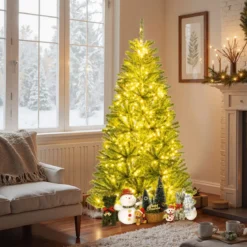 180 cm Beleuchteter Künstlicher Weihnachtsbaum Klappbarer Christbaum mit 700 Warmweißen LED-Lichtern 680 Zweigspitzen