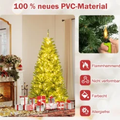 180 cm Beleuchteter Künstlicher Weihnachtsbaum Klappbarer Christbaum mit 700 Warmweißen LED-Lichtern 680 Zweigspitzen