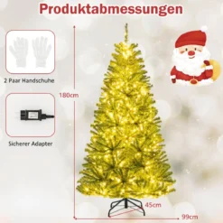 180 cm Beleuchteter Künstlicher Weihnachtsbaum Klappbarer Christbaum mit 700 Warmweißen LED-Lichtern 680 Zweigspitzen