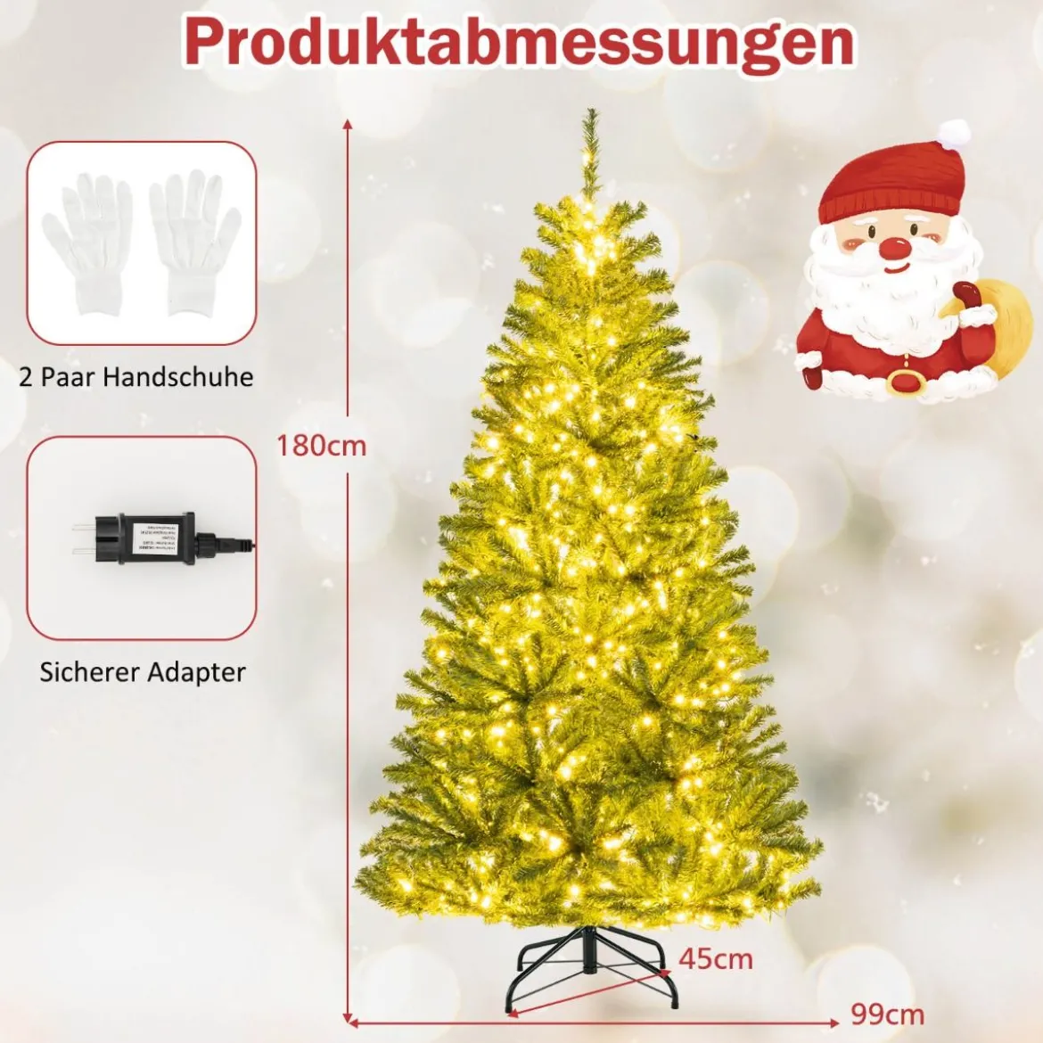 180 cm Beleuchteter Künstlicher Weihnachtsbaum Klappbarer Christbaum mit 700 Warmweißen LED-Lichtern 680 Zweigspitzen