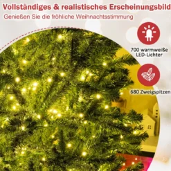 180 cm Beleuchteter Künstlicher Weihnachtsbaum Klappbarer Christbaum mit 700 Warmweißen LED-Lichtern 680 Zweigspitzen