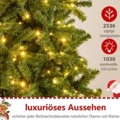 360 cm Beleuchteter Künstlicher Weihnachtsbaum Tannenbaum mit 2536 PVC Zweigspitzen Grün