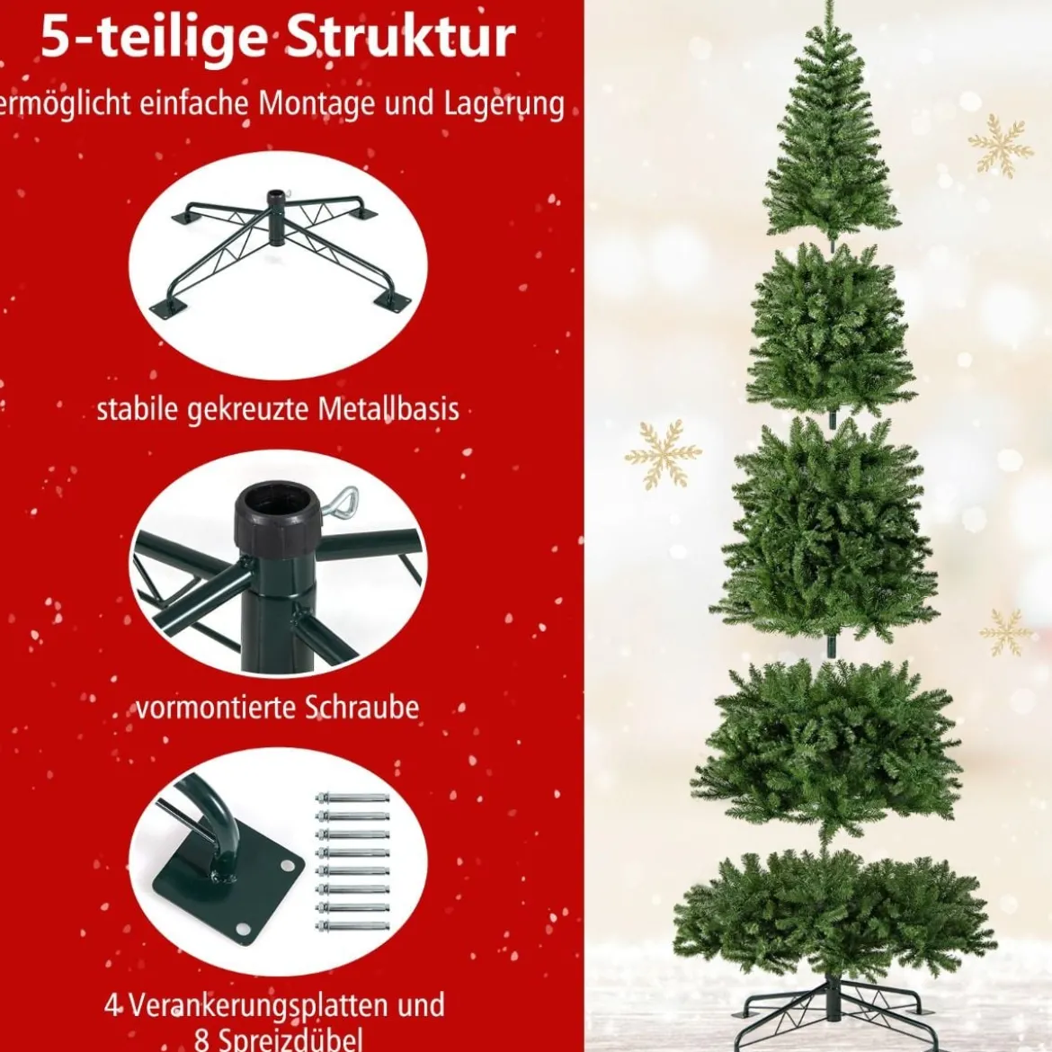 360 cm Beleuchteter Künstlicher Weihnachtsbaum Tannenbaum mit 2536 PVC Zweigspitzen Grün