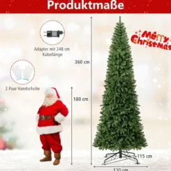 360 cm Beleuchteter Künstlicher Weihnachtsbaum Tannenbaum mit 2536 PVC Zweigspitzen Grün