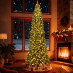 360 cm Beleuchteter Künstlicher Weihnachtsbaum Tannenbaum mit 2536 PVC Zweigspitzen Grün