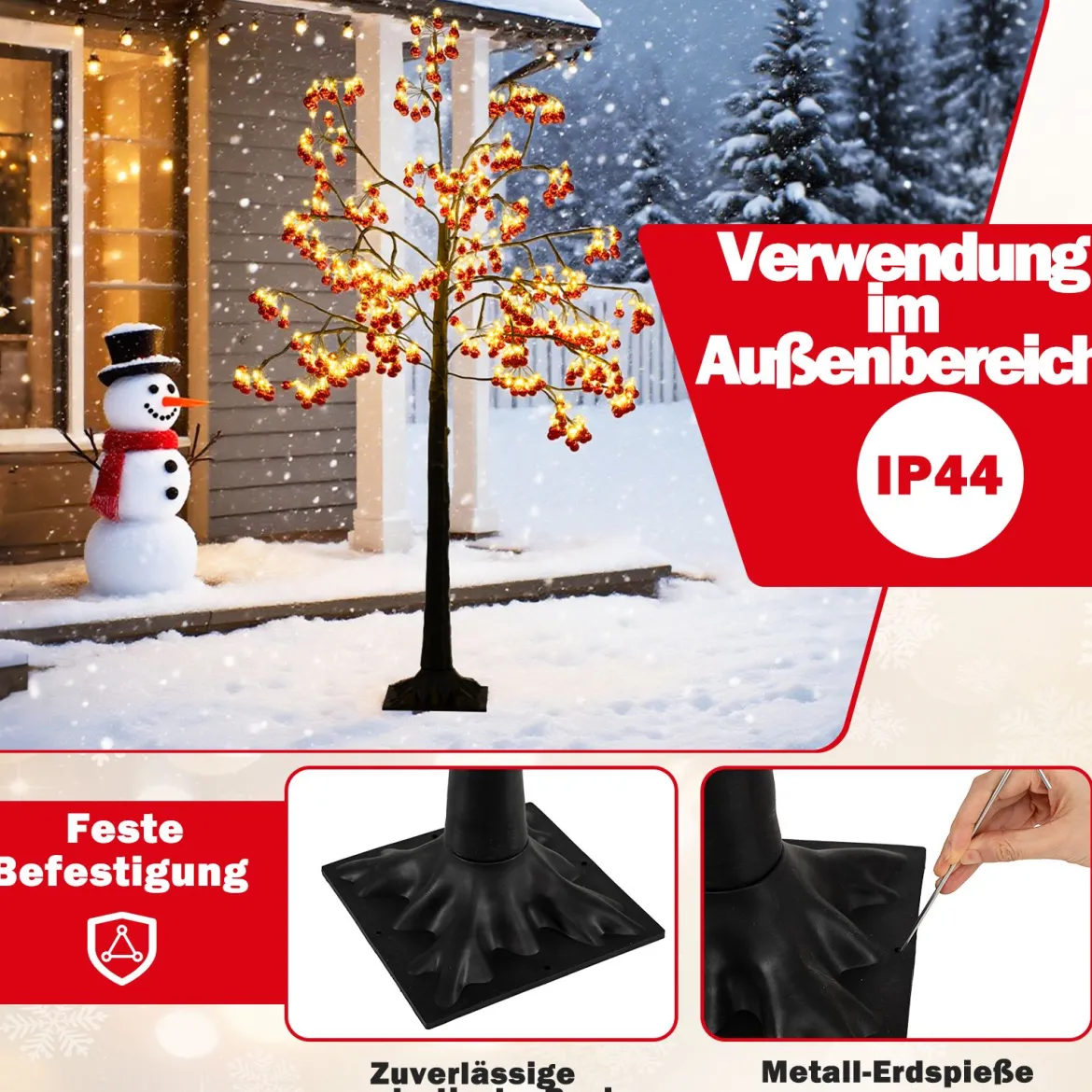 150 cm beleuchteter Weihnachtsbaum künstlicher Lichterbaum mit biegsamen Zweigen Weihnachtsbeleuchtung Rot