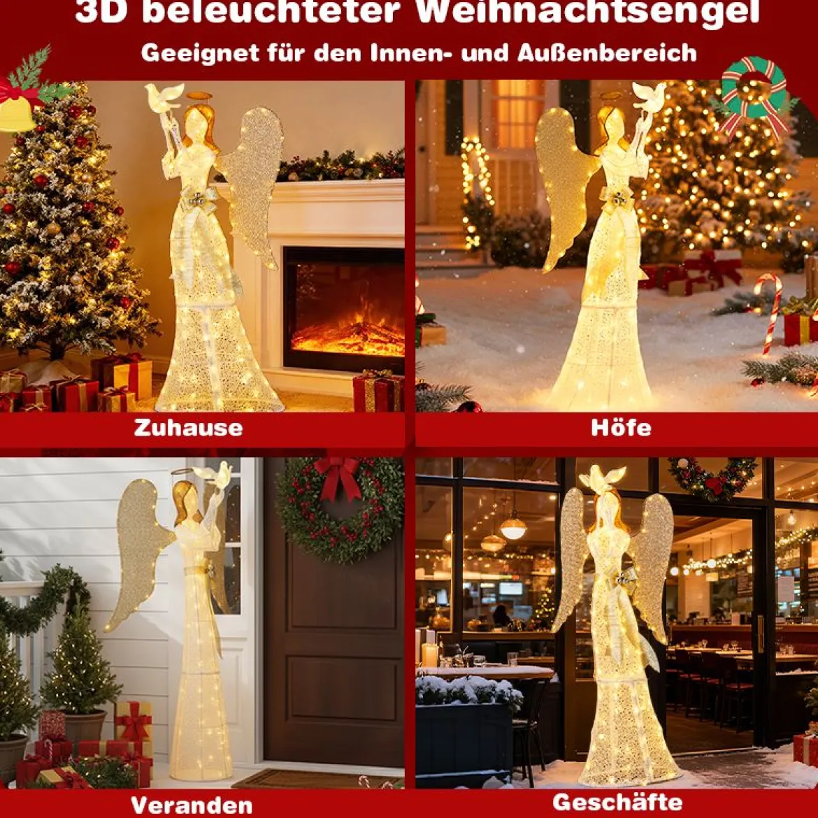 165cm Beleuchteter Weihnachtsengel mit 150 Warmweißen LED-Lichtern & Taube Weihnachtsdeko