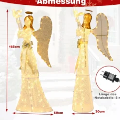 165cm Beleuchteter Weihnachtsengel mit 150 Warmweißen LED-Lichtern & Taube Weihnachtsdeko