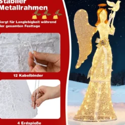 165cm Beleuchteter Weihnachtsengel mit 150 Warmweißen LED-Lichtern & Taube Weihnachtsdeko