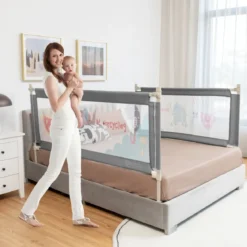 175cm Bettgitter 24 Stufen höhenverstellbares Babygitter mit Doppeltem Verschluss Dunkelgrau