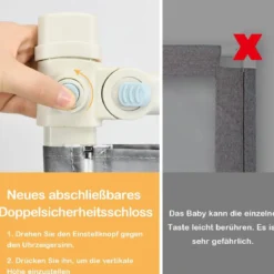 175cm Bettgitter 24 Stufen höhenverstellbares Babygitter mit Doppeltem Verschluss Dunkelgrau