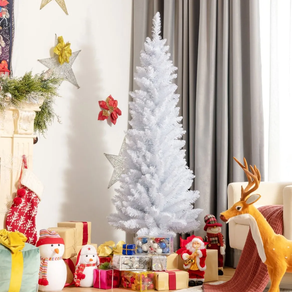 150 cm Bleistift künstlicher Weihnachtsbaum unbeleuchteter lebensechter Tannenbaum Weiß