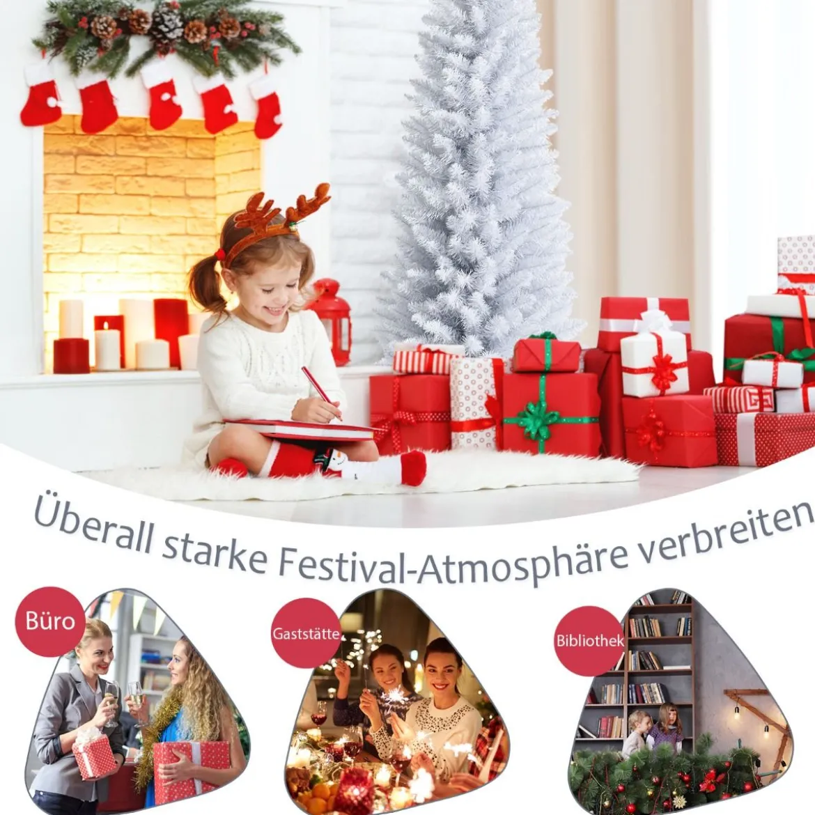 150 cm Bleistift künstlicher Weihnachtsbaum unbeleuchteter lebensechter Tannenbaum Weiß