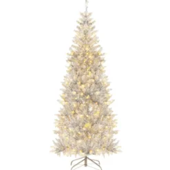 180 cm Bleistift Lametta-Weihnachtsbaum mit Warmweißen LED-Leuchten Schlanker Christbaum
