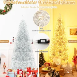 180 cm Bleistift Lametta-Weihnachtsbaum mit Warmweißen LED-Leuchten Schlanker Christbaum