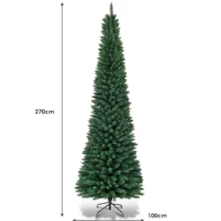 270cm Bleistift Weihnachtsbaum künstlicher Tannenbaum mit Metallständer Grün