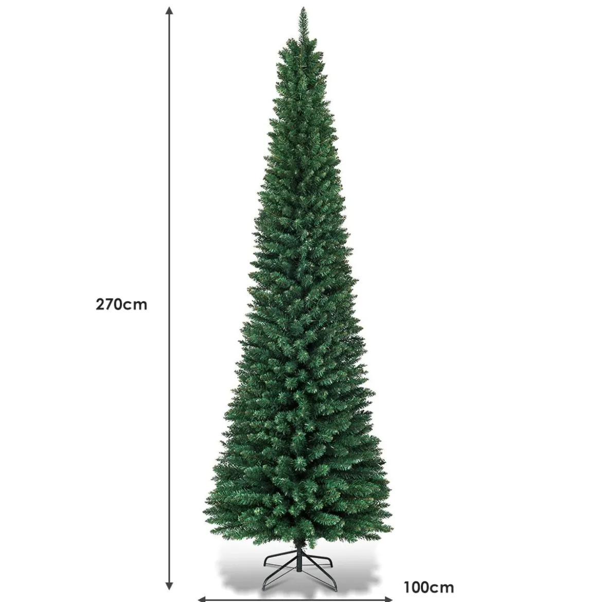 270cm Bleistift Weihnachtsbaum künstlicher Tannenbaum mit Metallständer Grün
