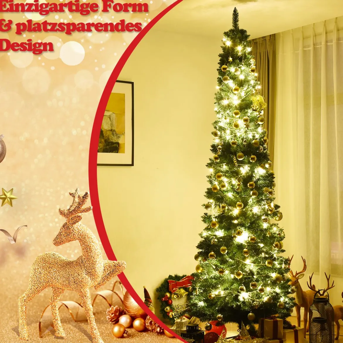 270cm Bleistift Weihnachtsbaum künstlicher Tannenbaum mit Metallständer Grün