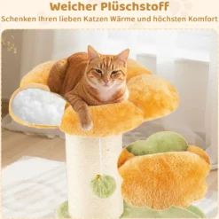 69 cm Blumen Katzenbaum mit Gepolstertem Plüsch-Sitzplatz Kleiner Kletterbaum Kratzbaum Gelb