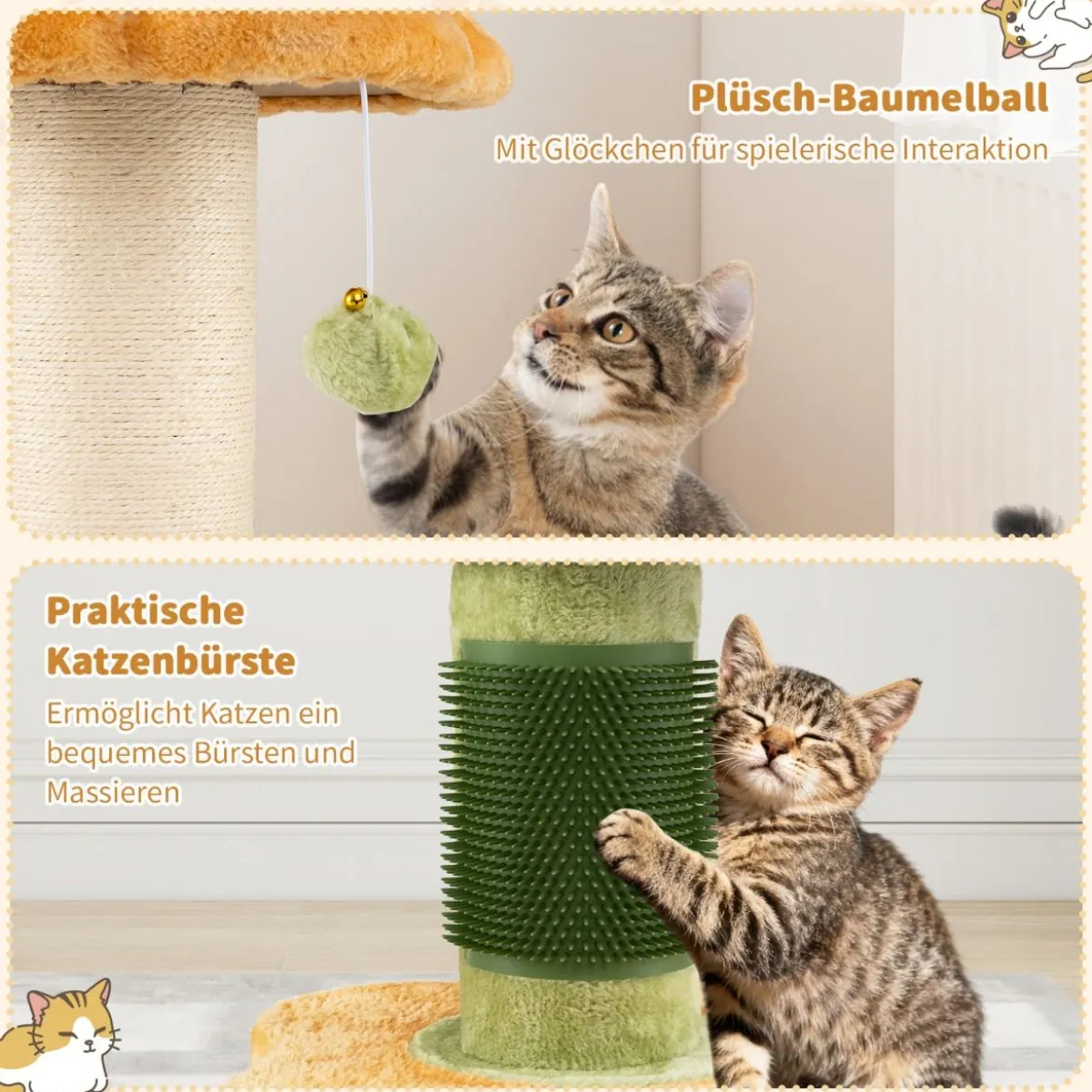 69 cm Blumen Katzenbaum mit Gepolstertem Plüsch-Sitzplatz Kleiner Kletterbaum Kratzbaum Gelb