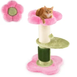 69 cm Blumen Katzenbaum mit Gepolstertem Plüsch-Sitzplatz Kleiner Kletterbaum Kratzbaum Rosa