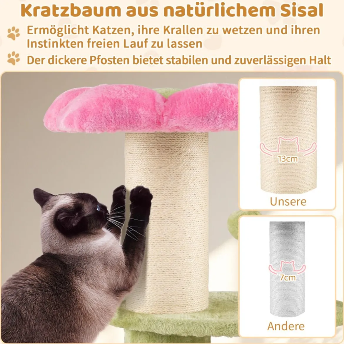 69 cm Blumen Katzenbaum mit Gepolstertem Plüsch-Sitzplatz Kleiner Kletterbaum Kratzbaum Rosa