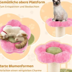 69 cm Blumen Katzenbaum mit Gepolstertem Plüsch-Sitzplatz Kleiner Kletterbaum Kratzbaum Rosa