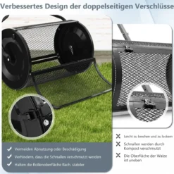 68 cm Breiter Kompoststreuer mit Verbesserten Seitlichen Riegeln & U-förmigem Griff Schwarz