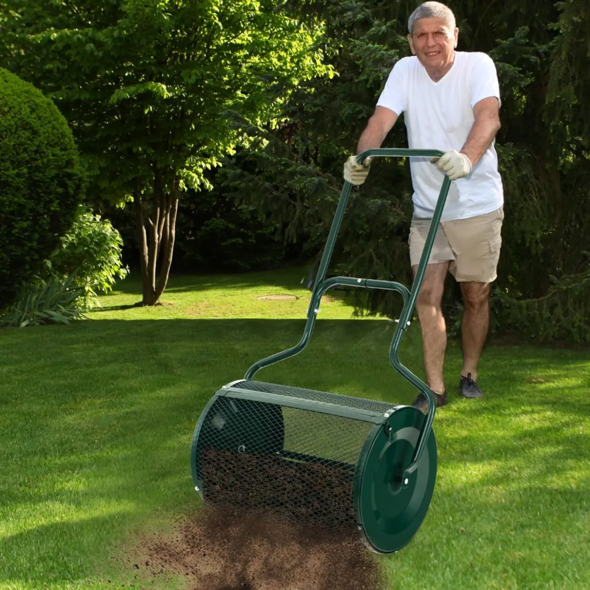 68 cm Breiter Kompoststreuer mit Verbesserten Seitlichen Riegeln & U-förmigem Griff Grün