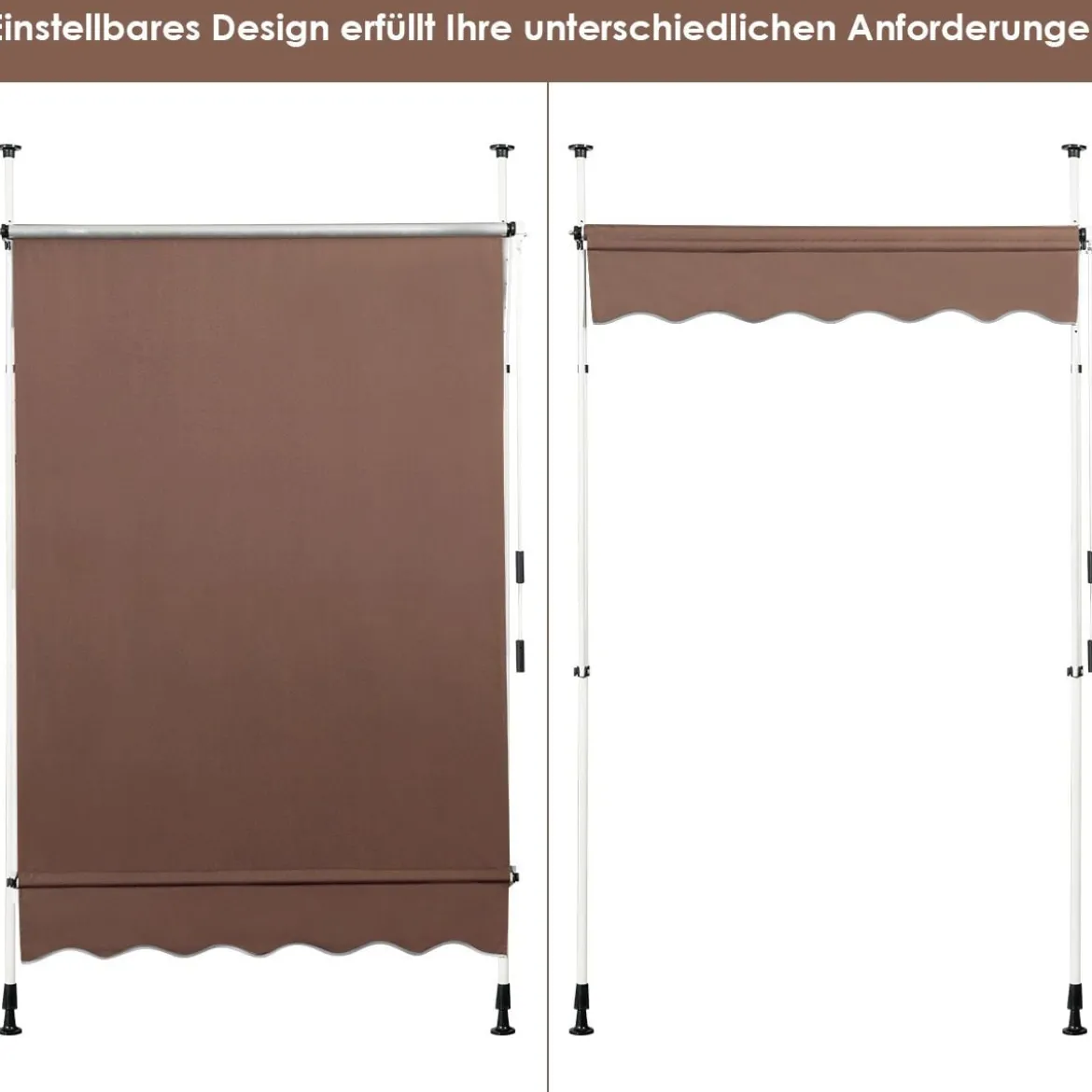 150 cm Breit Klemmmarkise ohne Bohren UV-beständige Balkonmarkise Höhenverstellbare Markise Kaffee