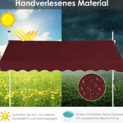 250 cm Breit Klemmmarkise ohne Bohren UV-beständige Balkonmarkise Höhenverstellbare Markise Rot