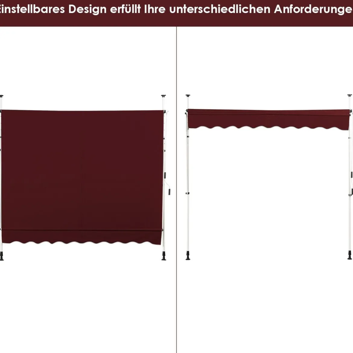 250 cm Breit Klemmmarkise ohne Bohren UV-beständige Balkonmarkise Höhenverstellbare Markise Rot