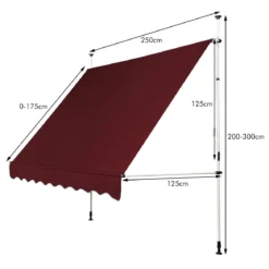 250 cm Breit Klemmmarkise ohne Bohren UV-beständige Balkonmarkise Höhenverstellbare Markise Rot