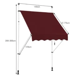 150 cm Breit Klemmmarkise ohne Bohren UV-beständige Balkonmarkise Höhenverstellbare Markise Rot