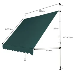 250 cm Breit Klemmmarkise ohne Bohren UV-beständige Balkonmarkise Höhenverstellbare Markise Grün