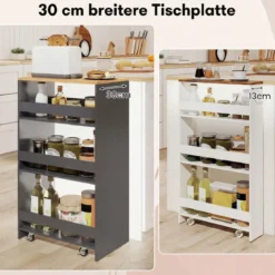 30cm Breit Nischenwagen mit Griff & Geländern 4 Etagen Küchenwagen Nischenregal Grau