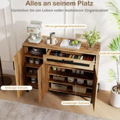 120 cm Buffetschrank Sideboard Beistellschrank Holz großes Bauernhaus Aufbewahrungsschrank Natur