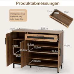 120 cm Buffetschrank Sideboard Beistellschrank Holz großes Bauernhaus Aufbewahrungsschrank Natur