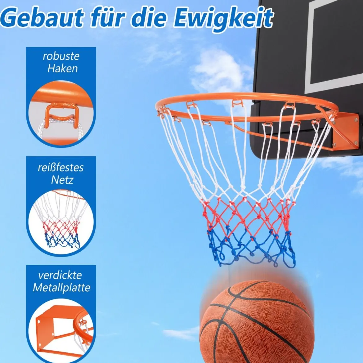 Ø45cm/37cm Basketballkorb mit Ring & Netz für Tür & Wandmontage Indoor Mini Basketball Korb