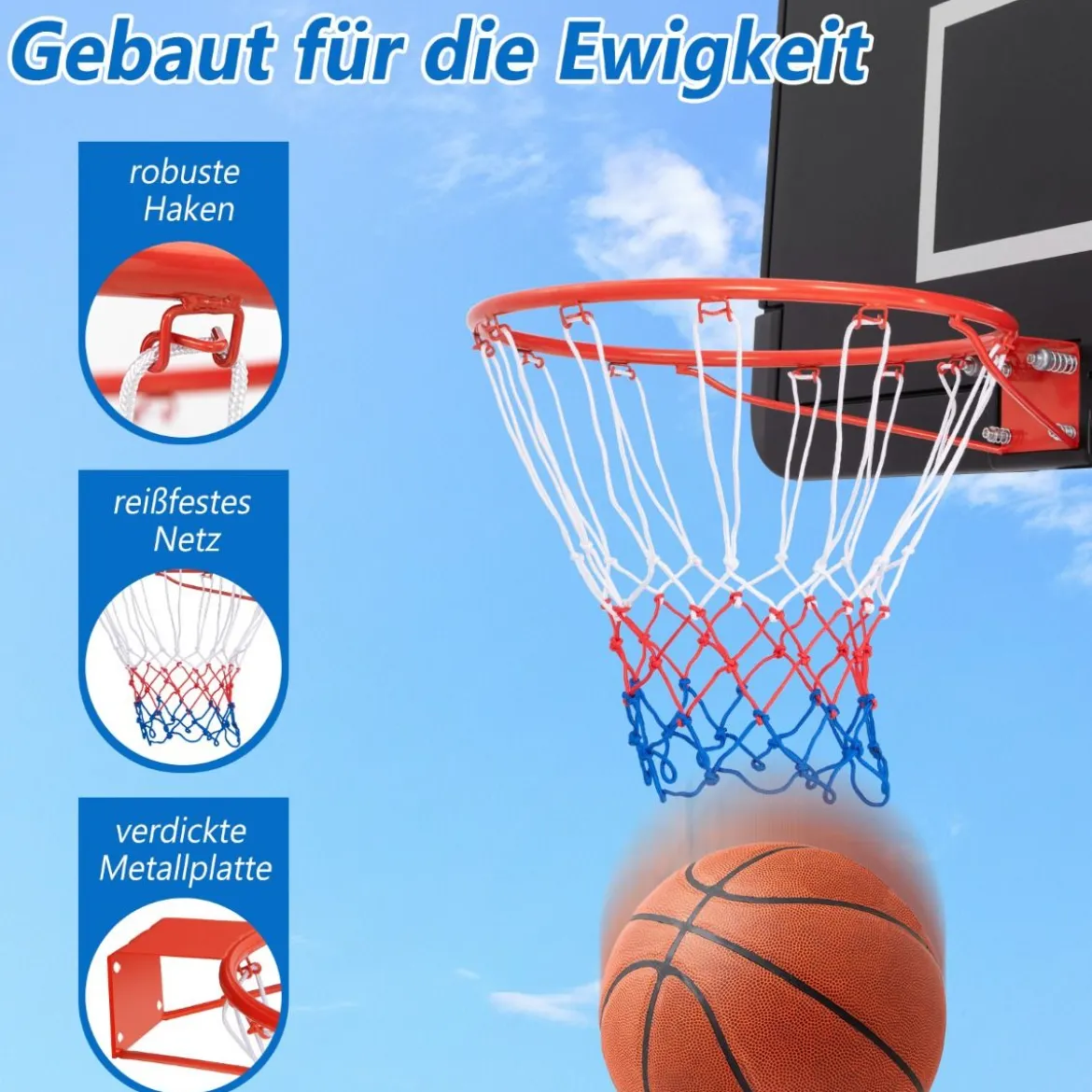 Ø45cm/37cm Basketballkorb mit Ring & Netz für Tür & Wandmontage Indoor Mini Basketball Korb