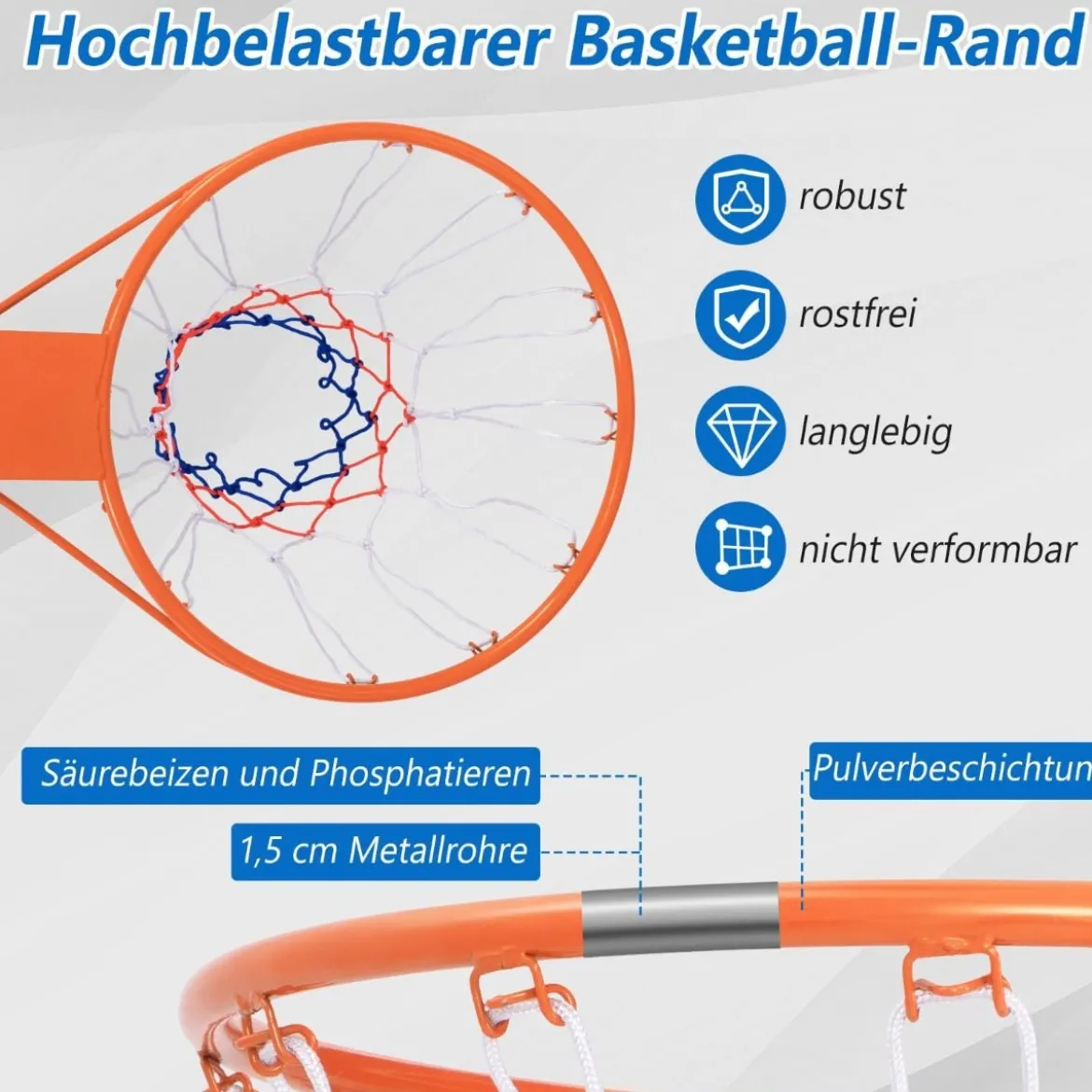Ø45cm/37cm Basketballkorb mit Ring & Netz für Tür & Wandmontage Indoor Mini Basketball Korb