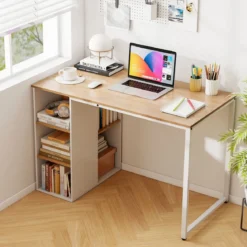 115 cm Computertisch moderner Home-Office-Schreibtisch mit 5 Aufbewahrungsfächern Schreibtisch Natur