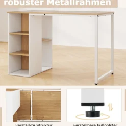 115 cm Computertisch moderner Home-Office-Schreibtisch mit 5 Aufbewahrungsfächern Schreibtisch Natur