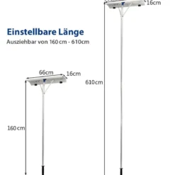 160 - 610 cm Dach Schneeräumer aus Alu + TPE mit Rollen und ausziehbarem Griff Schneeschaufel Silber