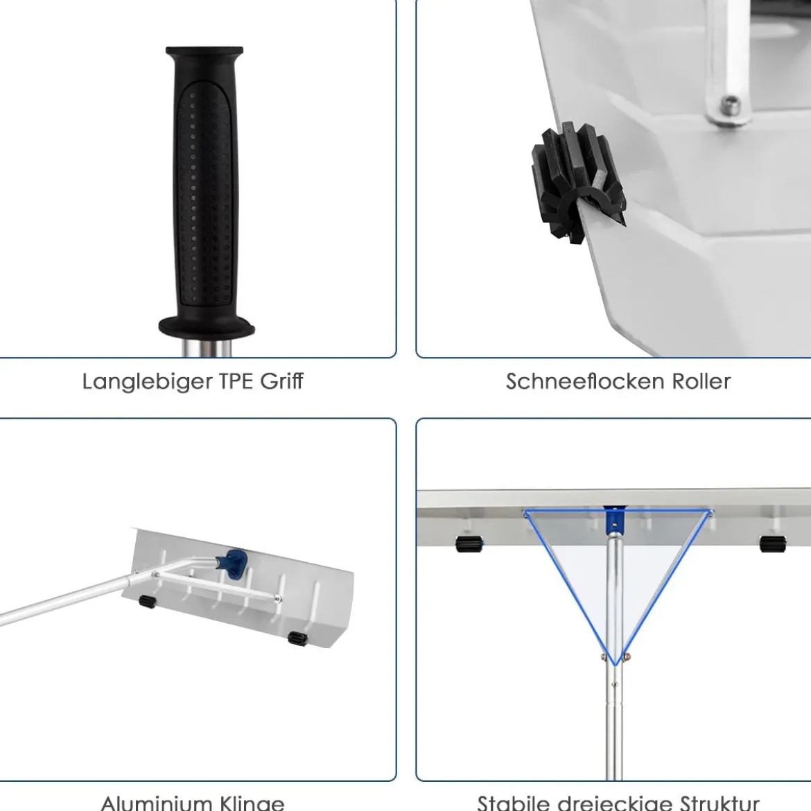 160 - 610 cm Dach Schneeräumer aus Alu + TPE mit Rollen und ausziehbarem Griff Schneeschaufel Silber