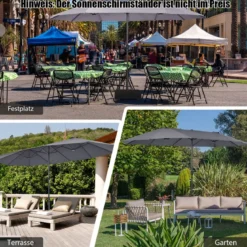 Ø480 cm Doppelsonnenschirm Marktschirm mit Kurbel & UV Schutz Gartenschirm